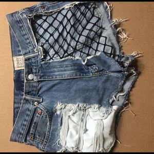 Furst of a kind fishnet denim shorts